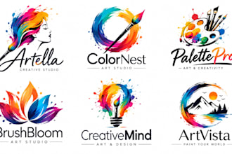 design a professional, artist, art, creative, brush, colorful painting logo