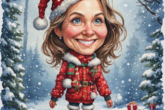 draw a custom winter christmas caricature for the holidays