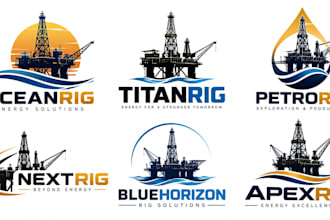 design a modern oil, gas, petroleum, energy, drilling, industrial oil rig logo