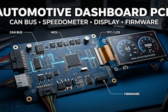 design automotive dashboard pcb with can bus, speedometer, display and firmware