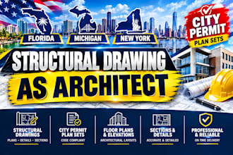 do structural drawing as architect in florida michigan ny city permit plan sets