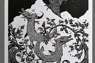create unique handmade style linocut illustration