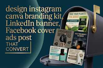 design instagram canva branding kit, linkedin banner, facebook cover ads post