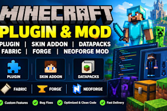 develop minecraft plugin skin addon datapacks and fabrick, neoforge mod, forge