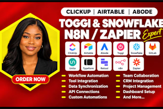 integrate clickup airtable abode toggi snowflake gitlab unito typeform retool