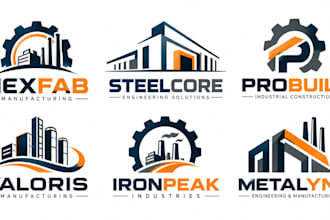 design a modern factory, engineering, manufacturing construction industrial logo