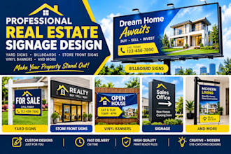 design real estate yard sign, billboard, signage, storefront signs, vinyl banner