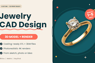 do 3d jewelry cad design, jewelry rendering for rings and pendants