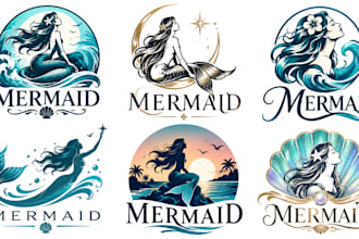 design a professional ocean, sea, aquatic, fantasy, beauty, magical mermaid logo