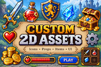 design custom 2d game assets icons props and UI elements