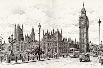 create urban sketches and architectural illustrations