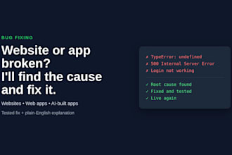 fix bugs and errors in your website, web app or ai built app