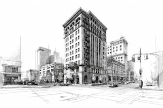 hand draw modern landscape design and architectural sketches