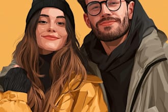 draw a romantic couple portrait for wedding, anniversary or gift