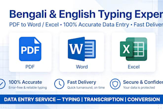 do data entry, pdf to word, bengali typing