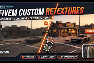 create custom fivem textures, retextures clothing eup vehicle liveries fivem car