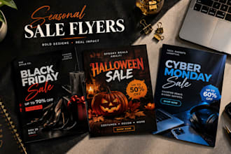design a black friday halloween cyber monday flyer