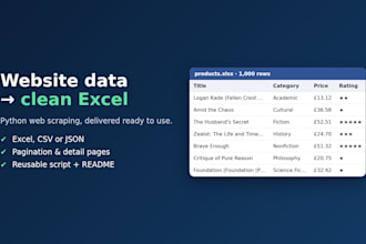 scrape website data into clean excel, csv or json