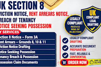 draft UK section 8 eviction notice, rent arrears and possession documents