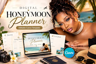 create a digital honeymoon planner, itinerary and checklist canva template
