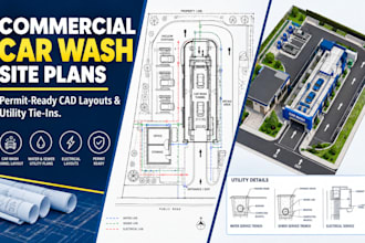 design commercial car wash site layout and utility permit plans