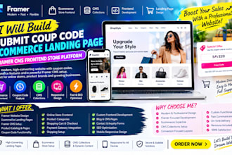 build submit coup code ecommerce landing page framer cms frontend store platform