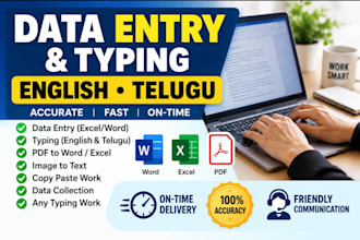 do accurate data entry and english telugu typing