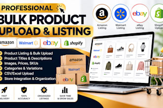 do product listing bulk upload, amazon, walmart, ebay, shopify store integration