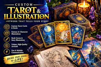 design custom tarot cards, oracle decks and card illustrations in art nouveau