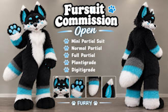 make custom fursuit head, partial fursuit or full custom body suit, booked today