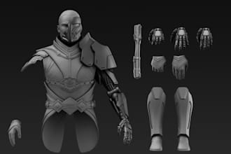 sculpt and split 3d printable character,3d miniature, armored figure,zbrush stl