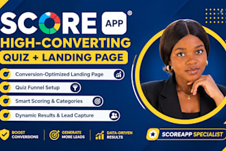 build scoreapp quiz funnel, landing page, result page, scorecard link to website