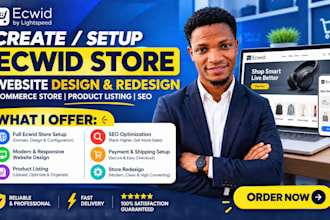 setup ecwid store website design redesign commerce store product listing seo