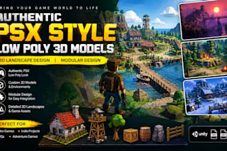 create psx style low poly 3d models low poly assets 3d landscape modular design