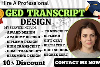 design custom college transcript, high school, ged or university transcript