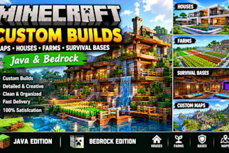 build custom minecraft animation maps houses farms survival bases java bedrock