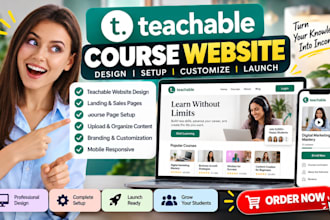 set up teachable course website, online school, course sales page
