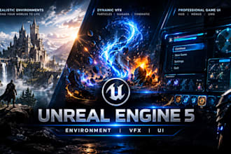 create unreal engine 5 environments, vfx and game UI