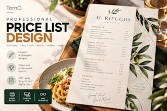 design professional PDF price lists and service menus