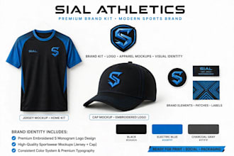 design modern sports brand kit with jersey cap logo and athletic identity