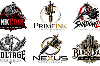 design a professional tattoo, ink, body art, skull, gothic  tattoo machine logo