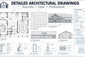 create detailed barndominium elevations, roof plans and architectural drawings