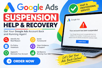 fix your google ads suspended account, submit appeal for suspension to unsuspend