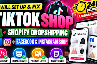 setup tiktok shop or shopify dropshipping, setup facebook and instagram shop