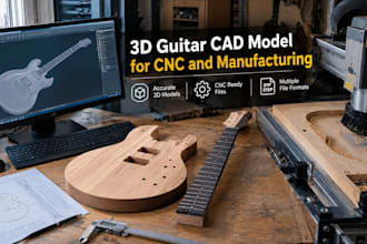 design custom 3d guitar cad model for cnc and manufacturing