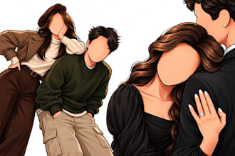 draw custom faceless couple portrait cartoon illustration