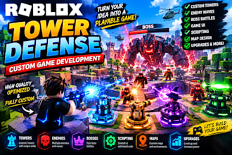 develop a roblox tower defense games towers waves bosses full roblox scripting