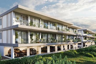 skp 3d detached house model,multi family apartment design,duplex exterior render