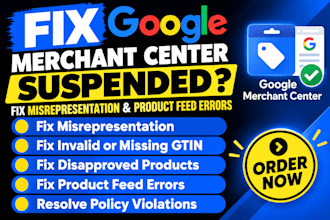 fix google merchant center suspension, misrepresentation fix product feed issues