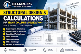 design beams, columns and foundations with structural calculations